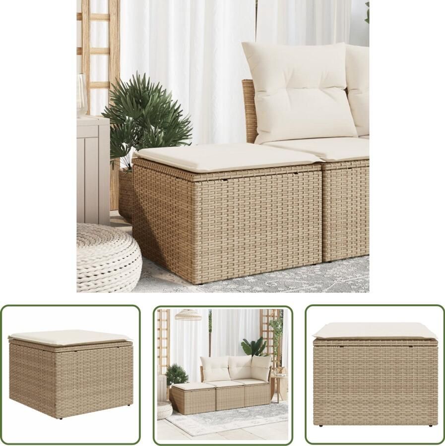 The Living Store Tuinkruk met kussen 55x55x37 cm poly rattan beige Tuinkruk Buitendecoratie Lounge Stoel Patio Set Garden Furniture