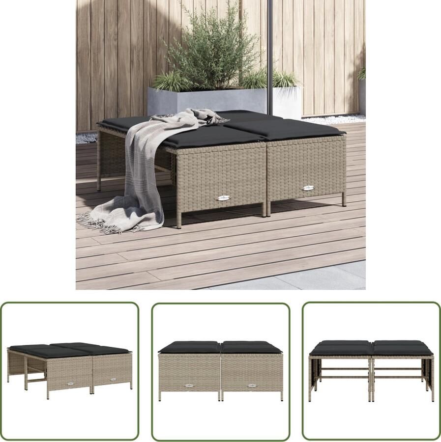 The Living Store Tuinkrukken PE-rattan Lichtgrijs 50 x 48 x 36.5 cm Comfortabele zitervaring Tuinkrukken Buitendecoratie Garden Furniture Lounge Stoel Outdoor Seating