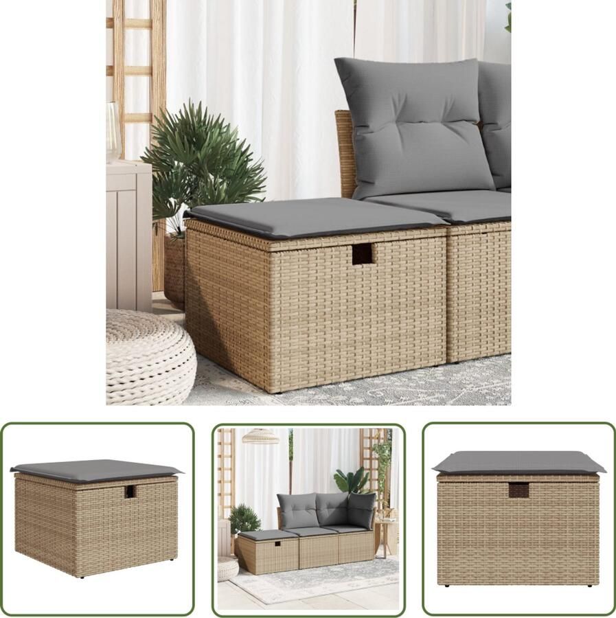 The Living Store Tuinkruk met kussen 55x55x37 cm poly rattan beige Tuinkrukken Buitendecoratie Lounge Set Terrasdecoratie Garden Furniture
