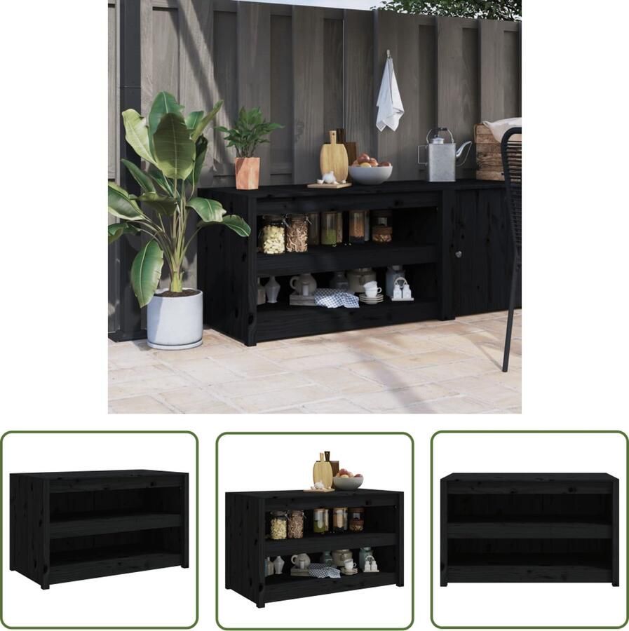 VidaXL Buitendining Keukenkast Buiten Keukenkast voor buiten 106x55x64 cm massief grenenhout zwart Tuinkast Grenoble Hout Zwarte Keukenkast