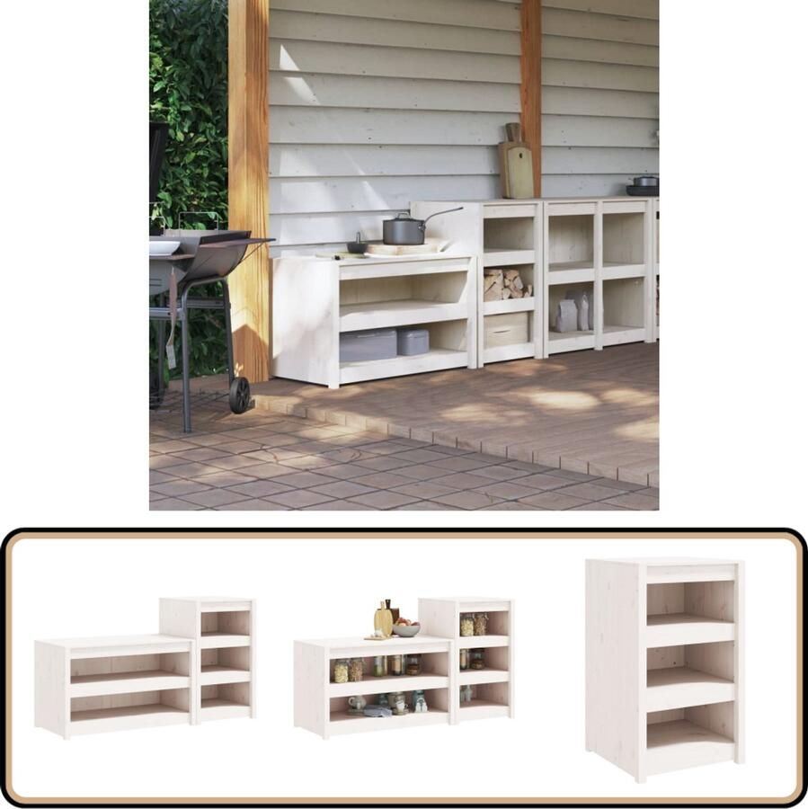 VidaXL Buitenkeukenkasten 2 stuks Massief Grenenhout Houten Keukenkasten Buitenterras Buitenkeuken Tuinmeubilair Grenenhout Kast