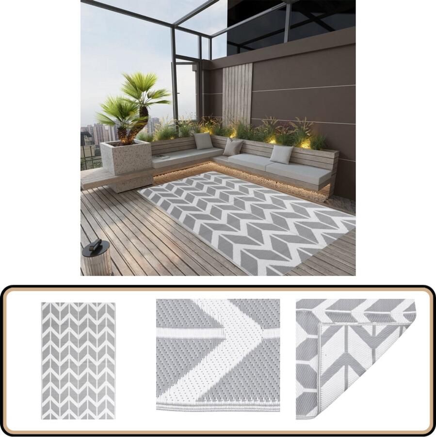VidaXL Buitenkleed 120x180 cm Grijs Polypropyleen Tuintapijt Buitentapijten Patio Tapijt Terrasdecoratie Outdoor Vloerbedekking