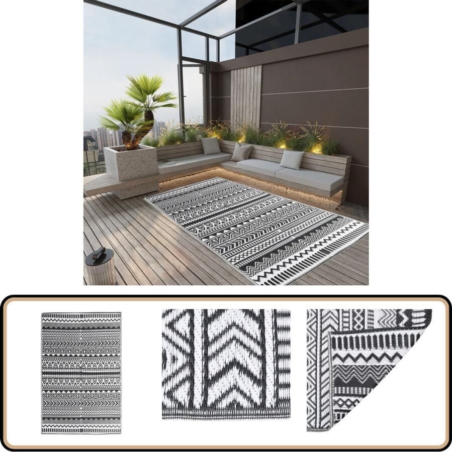 VidaXL Buitenkleed 120x180 cm Zwart PP Tuintapijt Outdoor Tapijt Patio Vloerbedekking Terrasdecoratie Lounge Set Dekbed