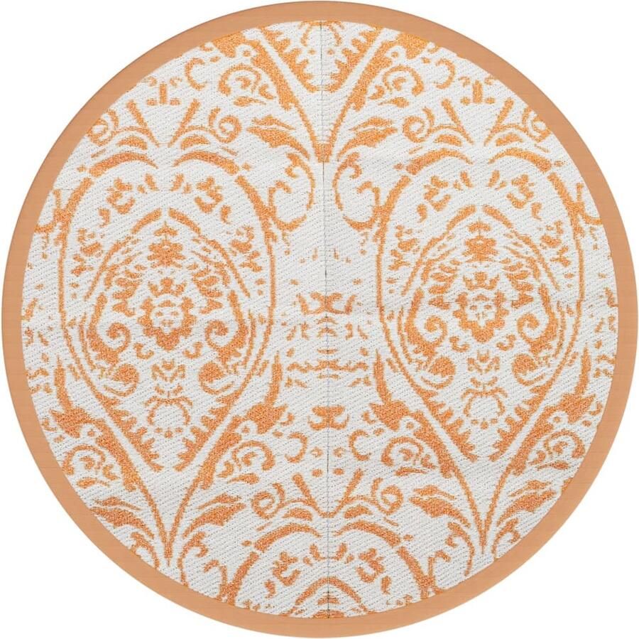 VidaXL Buitenkleed ?160 cm Oranje en Wit Tuintapijt Outdoor Tapijt Patio Dekentje Veranda Kleed Rond Tapijt