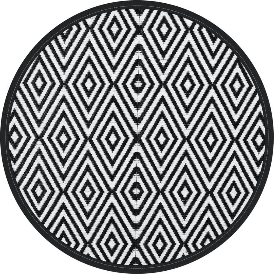 VidaXL Buitenkleed ?160 cm wit en zwart Tuintapijt Outdoor Tapijten Patio Dekens Veranda Tapijt Terrasdecoratie