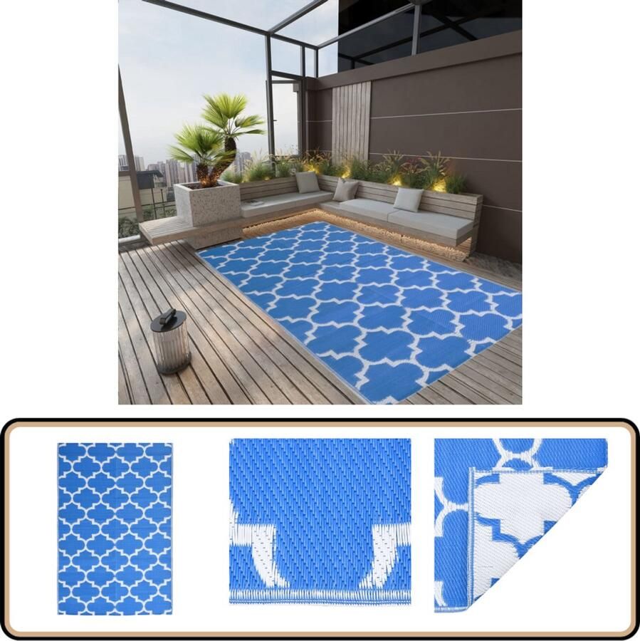 VidaXL Buitenkleed 190x290 cm Blauw Tuintapijt Buitentapijt Terras Tapijt Outdoor Vloerkleed Polypropylene Tapijt