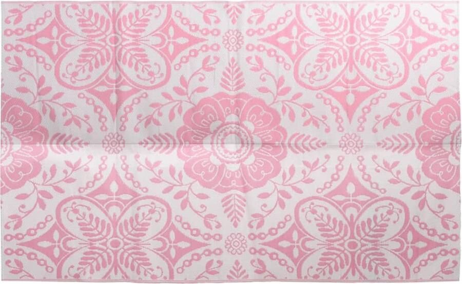 VidaXL Buitenkleed 190x290 cm Roze Jacquard Tuintapijt Buitentapijt Veranda Tapijt Terras Tapijt Rosé Tapijt
