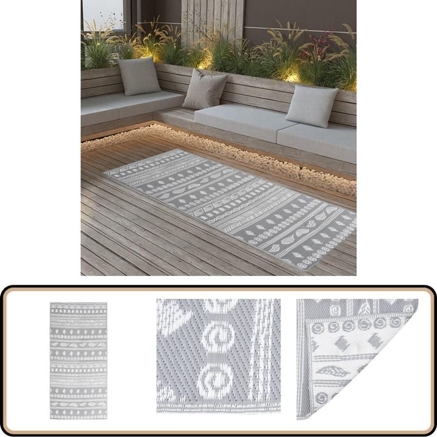 VidaXL Buitenkleed 80x150 cm Grijs Polypropyleen Tuintapijt Buitentapijten Outdoor Tapijten Patio Tapijt Terrasdecoratie