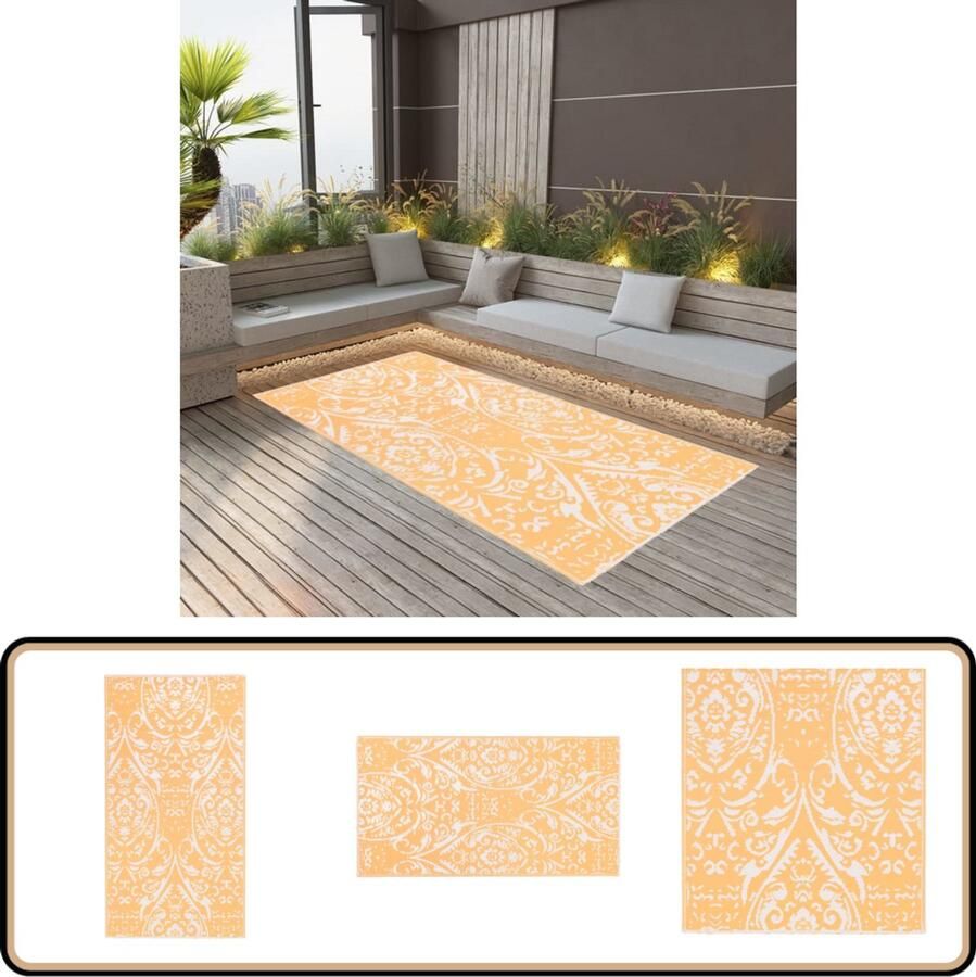 VidaXL Buitenkleed 80x150 cm Oranje en Wit Tuintapijt Buitentapijten Terrasdecoratie Outdoor Tapijten Patio Dekens