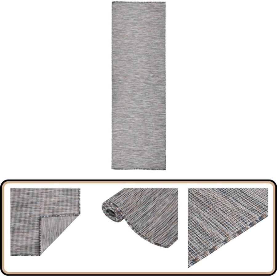 VidaXL Buitenkleed 80x250 cm Bruin en Blauw Tuintapijten Buitentapijt Terrasvloer Balkontapis Weersbestendig Tapijt