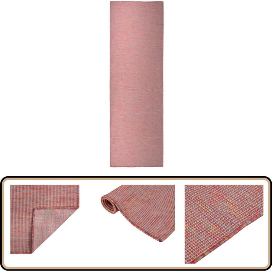VidaXL Buitenkleed 80x250 cm Rood Weerbestendig Tuintapijten Buitentapijt Terrasvloerkleed Balkontapis Plat Geweven Tapijt