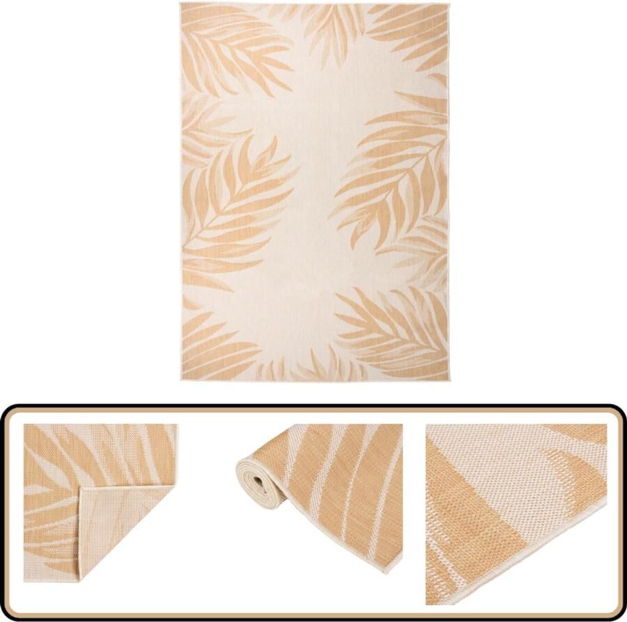 VidaXL Buitenkleed Bladpatroon Geel 140x200 cm Tuintapijt Buitentapijt Terrasvloer Balkontapis Kunststof Tapijten Polypropyleent Tapijt Gele Tapijt Weersbestendig Tapijt Uv Bestendig Tapijt Plat Geweven Tapijt Outdoor Tapijt - Foto 2