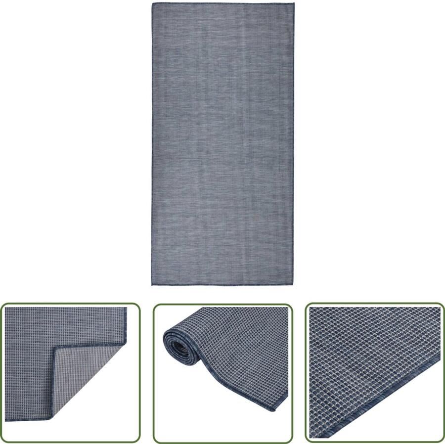 VidaXL Buitenkleed Blauw 100x200 cm Weerbestendig Tuintapijten Buitentapijt Terrasvloerkleed Balkontapis Plat Geweven Tapijt Kunststof Tapijt Blauwe Tapijt Watervast Tapijt Zonlicht Bestendig Tapijt