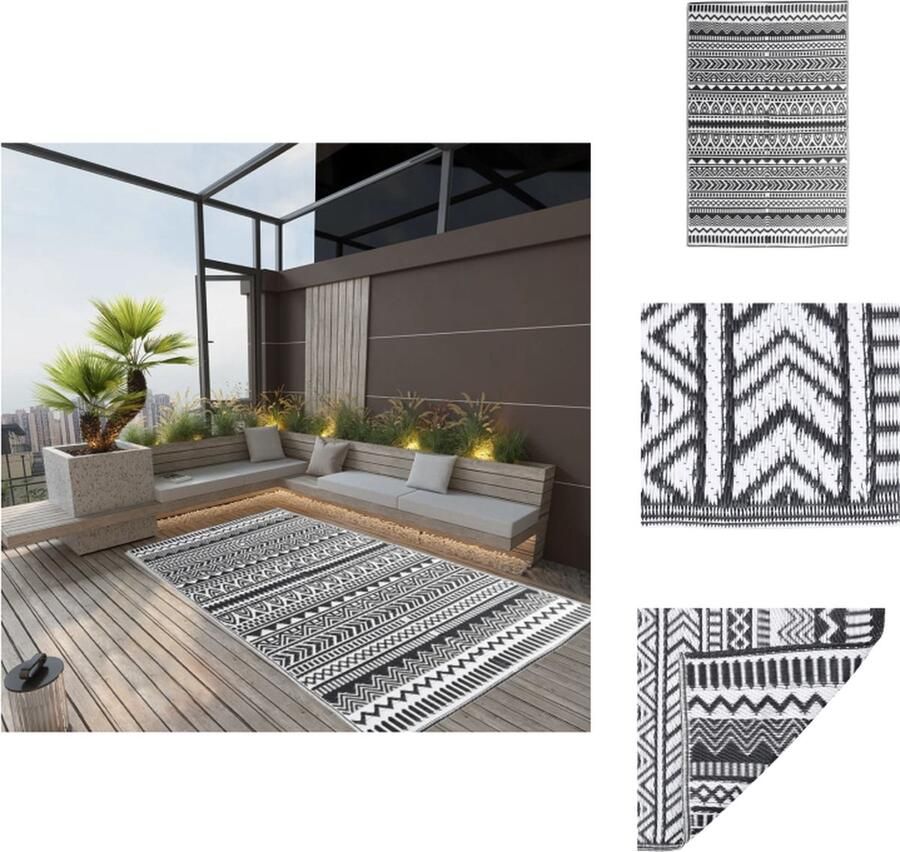 VidaXL Buitenkleed Buitenkleden Kleed Tapijt Buitenkleed ARAKIL 120x180 cm polypropeen zwart - Foto 2