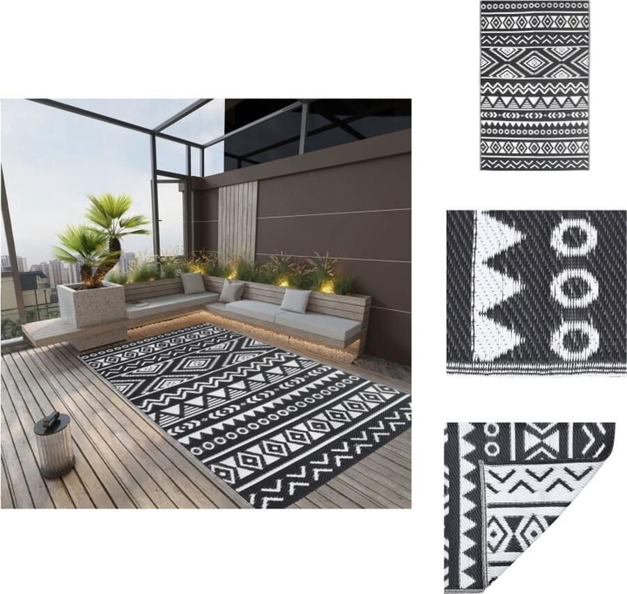 VidaXL Outdoor Tuintapijt 190 x 290 cm Dubbellaags jacquard Polypropyleen (PP) Zwart Buitenkeuken
