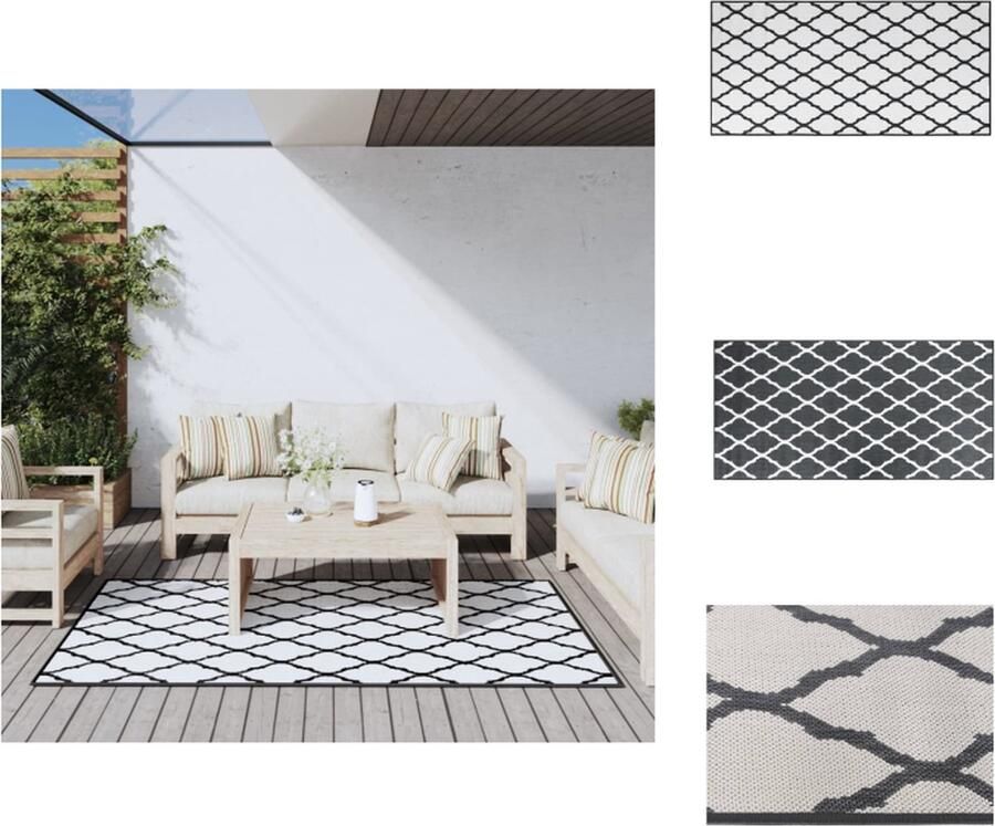 VidaXL Buitentapijt Omkeerbaar 100 x 200 cm Duurzaam polypropeen UV-gecoat en waterafstotend Grijs en wit Buitenkeuken
