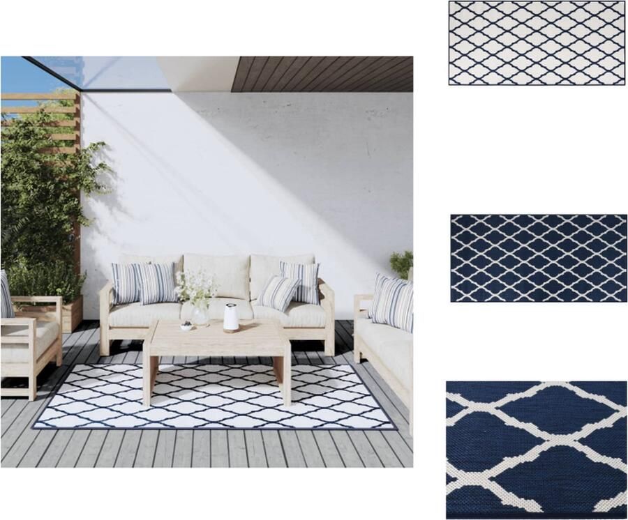 VidaXL Buitenkleed Buitenkleden Tapijt Vloerkleed Buitenkleed omkeerbaar 100x200 cm marineblauw en wit