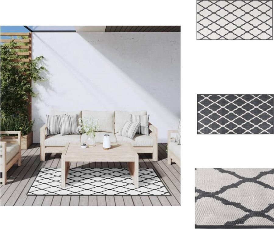VidaXL Buitentapijt Omkeerbaar Duurzaam UV-gecoat Geschikt voor binnen en buiten Eenvoudig schoon te maken Grijs-wit 80 x 150 cm 100% PP Buitenkeuken