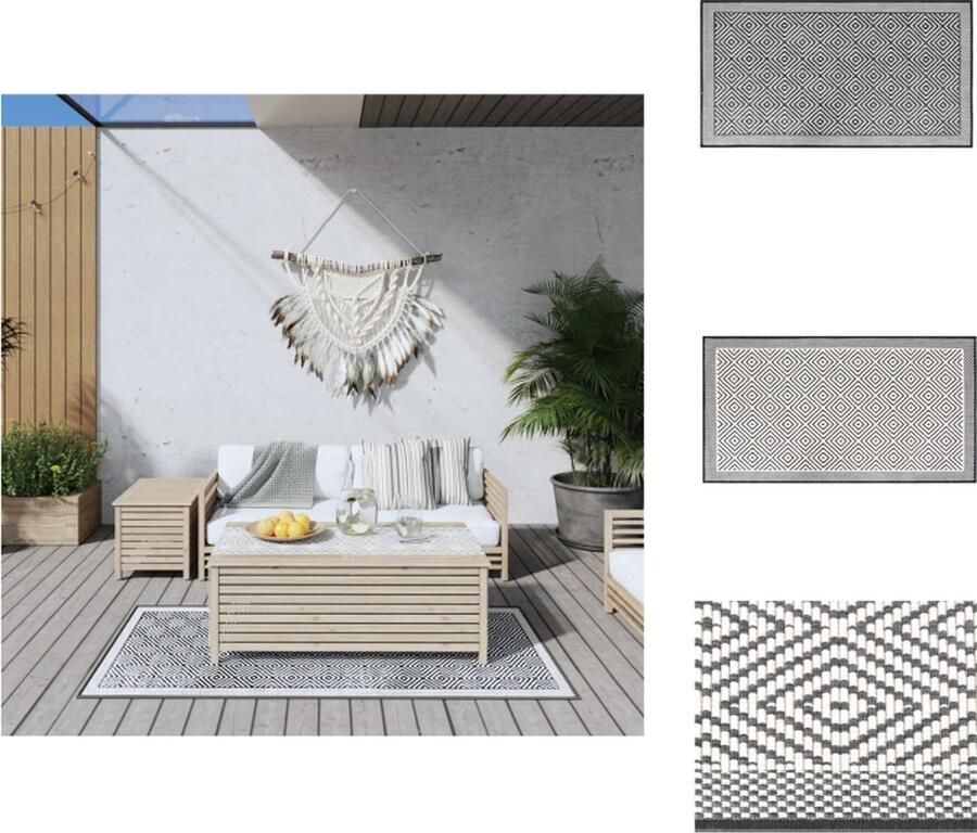 VidaXL Buitentapijt Omkeerbaar Duurzaam UV-gecoat Geschikt voor binnen en buiten Eenvoudig schoon te maken Grijs-wit 80 x 150 cm 100% PP Buitenkeuken - Foto 2