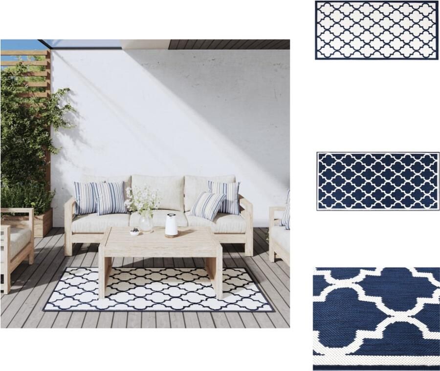VidaXL Buitenkleed Omkeerbaar Duurzaam UV-gecoat Waterafstotend Eenvoudig schoon te maken Marineblauw wit 80 x 150 cm 100% PP Buitenkeuken
