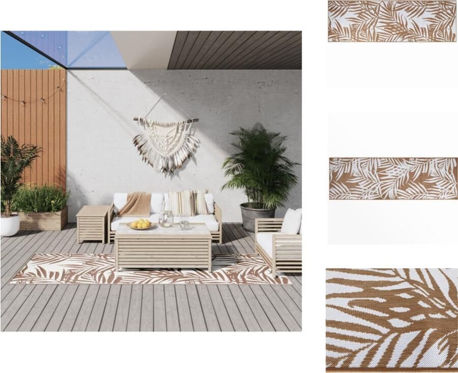 VidaXL Buitentapijt Omkeerbaar 80 x 250 cm Bruin en wit 100% polypropeen Waterafstotend Buitenkeuken