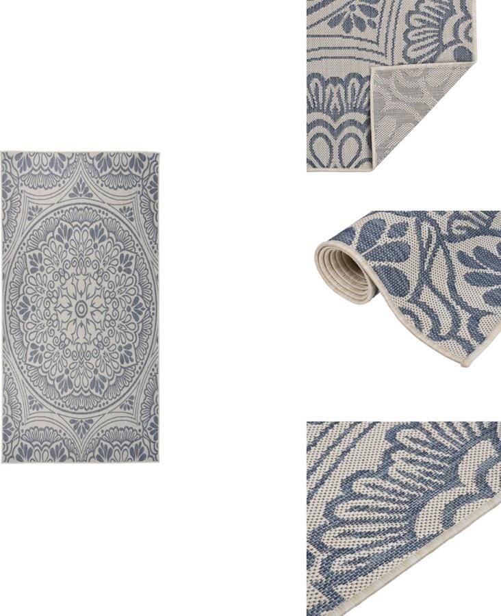 VidaXL Buitenkleed Buitenkleden Tuinkleed Platgeweven Buitenkleed met patroon platgeweven 100x200 cm blauw - Foto 2