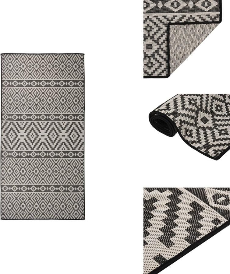 VidaXL Buitenkleed Buitenkleden Tuinkleed Platgeweven Buitenkleed met patroon platgeweven 100x200 cm zwart