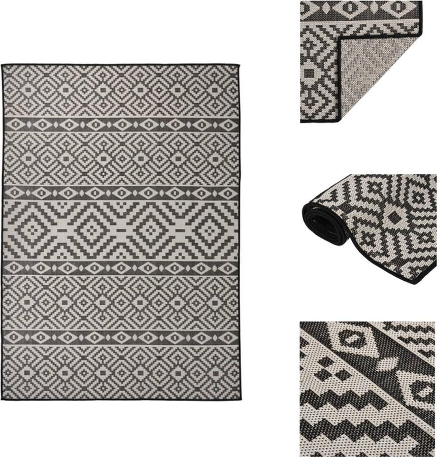 VidaXL Buitenkleed Buitenkleden Tuinkleed Platgeweven Buitenkleed met patroon platgeweven 120x170 cm zwart