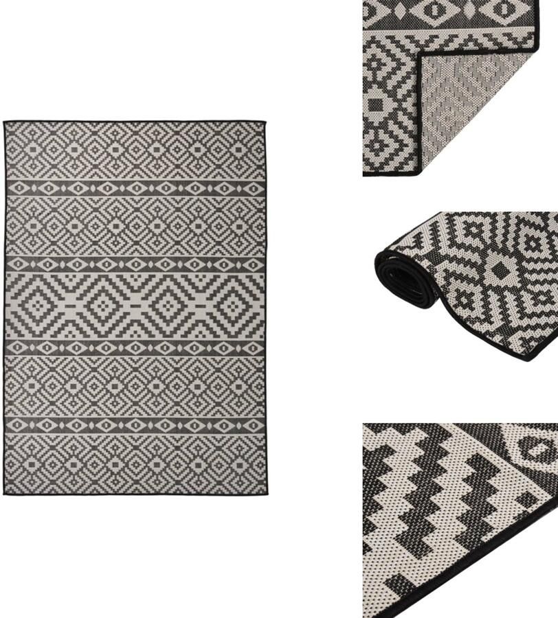 VidaXL Buitenkleed Buitenkleden Tuinkleed Platgeweven Buitenkleed met patroon platgeweven 140x200 cm zwart