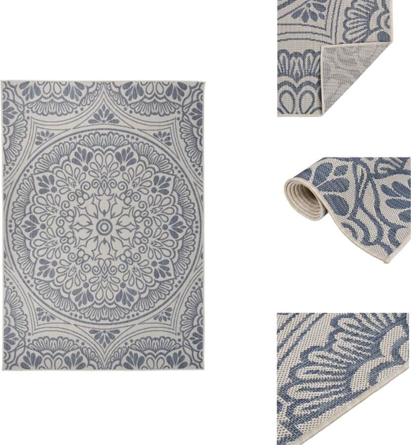 VidaXL Buitenkleed Buitenkleden Tuinkleed Platgeweven Buitenkleed met patroon platgeweven 160x230 cm blauw - Foto 2