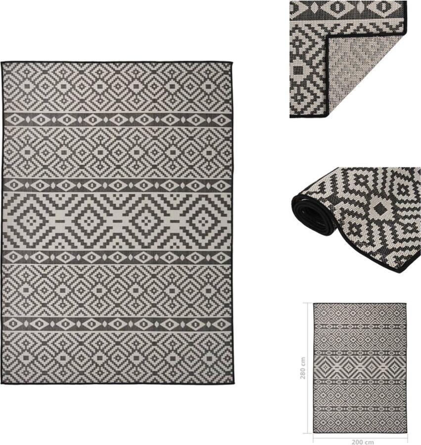 VidaXL Platte Geweven Tuinkleed 200x280 cm Zwart 100% PP 800 g Weerbestendig Uv-bestendig Met Patroon Vloerkleed
