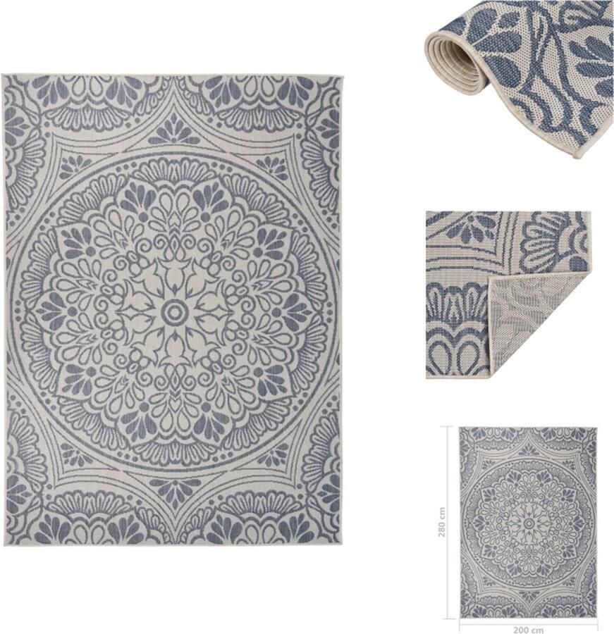 VidaXL Buitenkleed Buitenkleden Tuinkleed Platgeweven Buitenkleed met patroon platgeweven 200x280 cm blauw