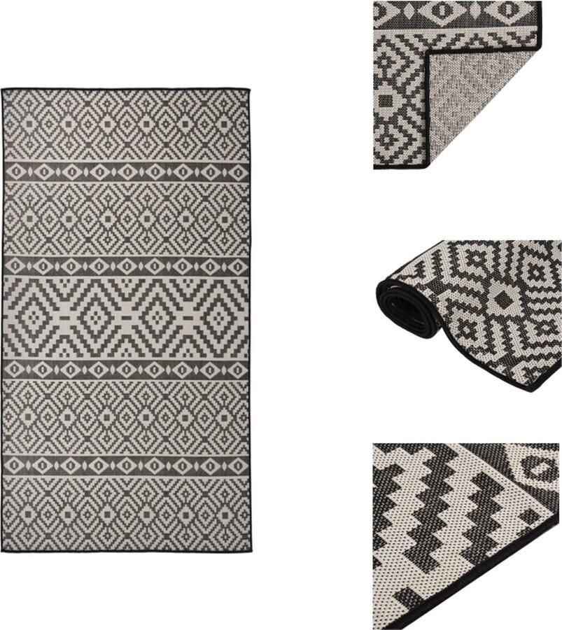 VidaXL Buitenkleed Buitenkleden Tuinkleed Platgeweven Buitenkleed met patroon platgeweven 80x150 cm zwart