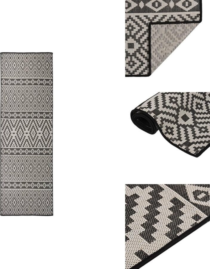 VidaXL Buitenkleed Buitenkleden Tuinkleed Platgeweven Buitenkleed met patroon platgeweven 80x250 cm zwart