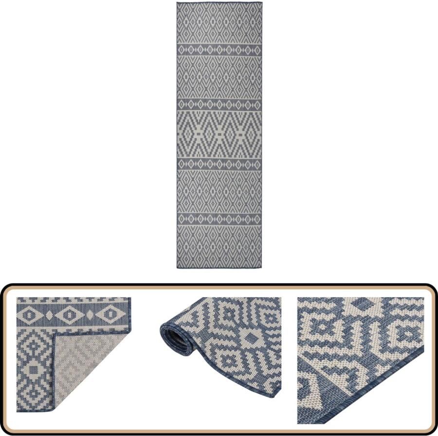 VidaXL Buitenkleed Patroon 80x250 cm Blauw Tuintapijten Buitentapijt Patiodekentjes Terrasvloerkleed Kunststof Tapijt