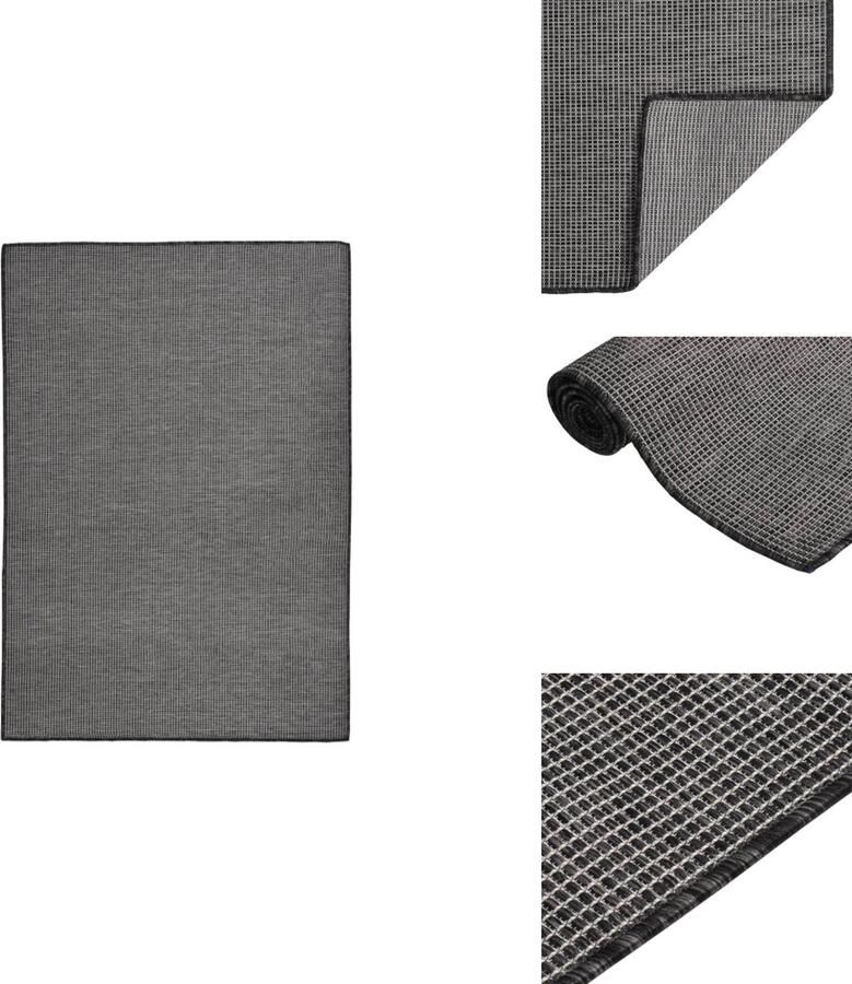 VidaXL Platte geweven Terras- en balkontuinkleed 160 x 230 cm Grijs Weerbestendig UV-bestendig Vloerkleed