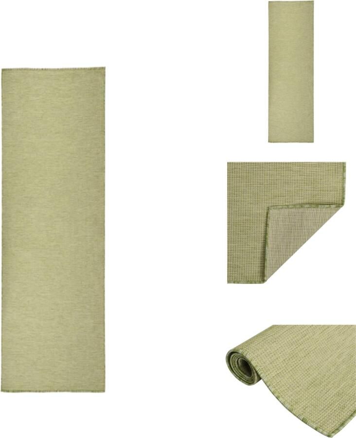 VidaXL Tuinkleed platgeweven vloerkleed 80 x 250 cm groen 100% PP Weerbestendig uv-bestendig Vloerkleed