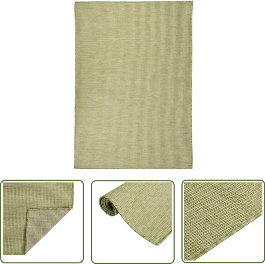 VidaXL Buitenkleed Groen 140x200 cm Weerbestendig Tuintapijten Buitentapijt Terrasvloerkleed Balkontapis Kunststof Tapijt Groene Tapijten Weersbestendig Tapijt Uv Bestendig Tapijt Plat Geweven Tapijt Patio Tapijt