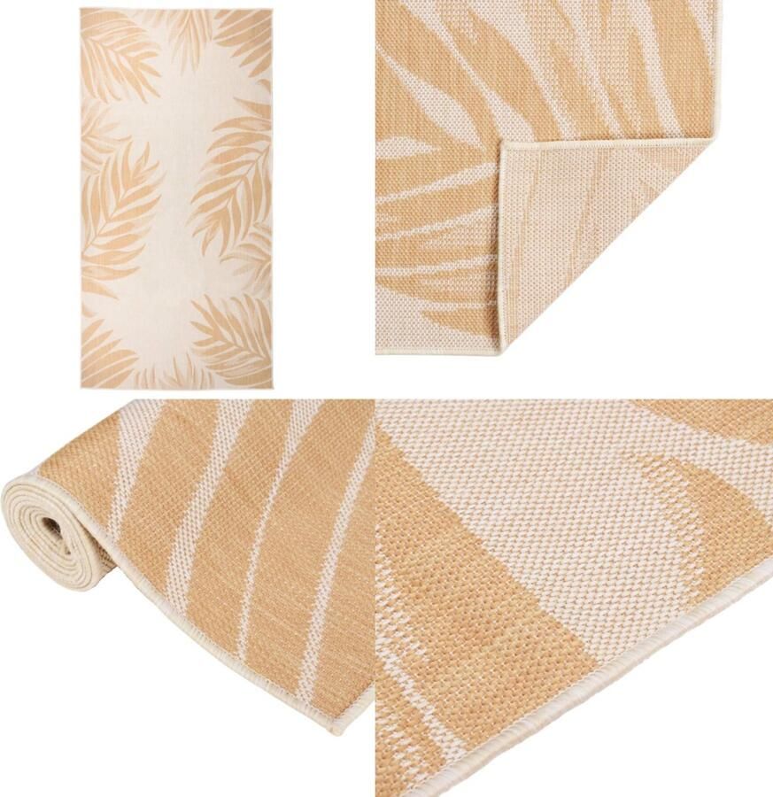 VidaXL Buitenkleed met bladpatroon platgeweven 100x200 cm Buitenkleed Buitenkleden Tuinkleed Platgeweven Buitenkleed