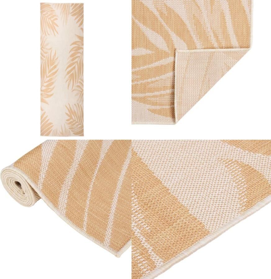 VidaXL Buitenkleed met bladpatroon platgeweven 80x250 cm Buitenkleed Buitenkleden Tuinkleed Platgeweven Buitenkleed