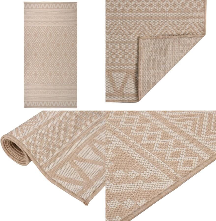 VidaXL Buitenkleed met patroon platgeweven 100x200 cm bruin Buitenkleed Buitenkleden Tuinkleed Platgeweven Buitenkleed