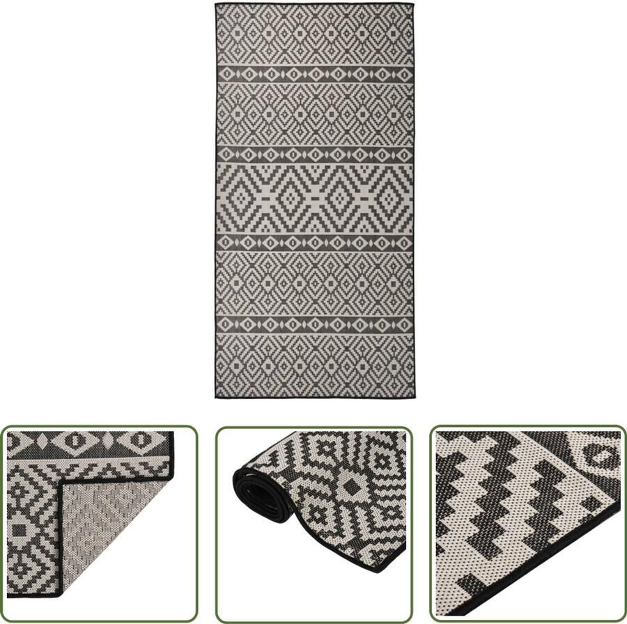 VidaXL Buitenkleed Platgeweven 100x200 cm Zwart Tuintapijten Buitentapijt Patiodekentjes Terrasvloerbekleding Kunststof Tapijt