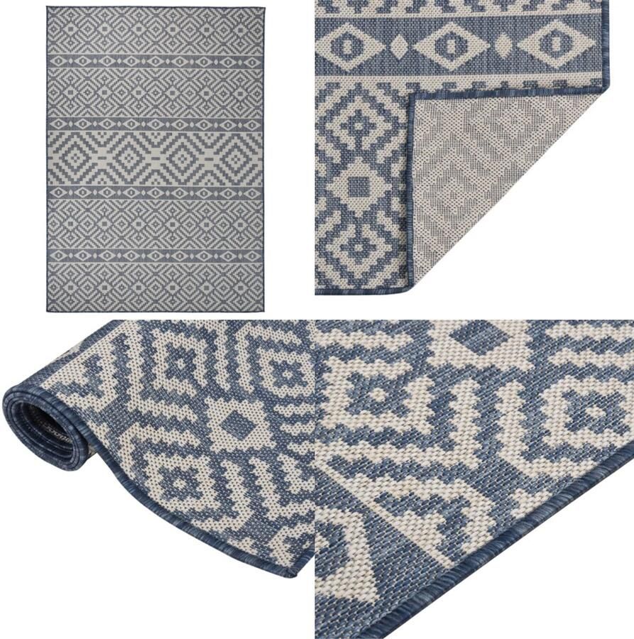 VidaXL Buitenkleed met patroon platgeweven 120x170 cm blauw Buitenkleed Buitenkleden Tuinkleed Platgeweven Buitenkleed