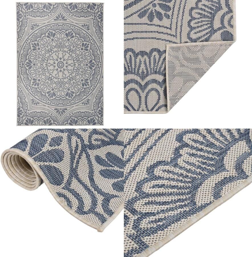 VidaXL Buitenkleed met patroon platgeweven 140x200 cm blauw Buitenkleed Buitenkleden Tuinkleed Platgeweven Buitenkleed