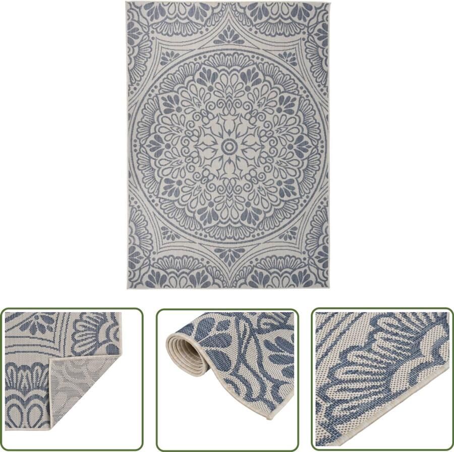 VidaXL Buitenkleed Platgeweven 140x200 cm Blauw Tuintapijten Buitentapijt Patiodekentjes Terrasdecoratie Zomertapet