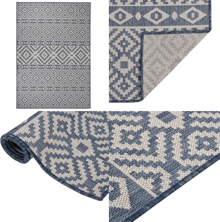 VidaXL Buitenkleed met patroon platgeweven 160x230 cm blauw Buitenkleed Buitenkleden Tuinkleed Platgeweven Buitenkleed