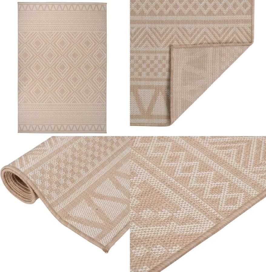 VidaXL Buitenkleed met patroon platgeweven 160x230 cm bruin Buitenkleed Buitenkleden Tuinkleed Platgeweven Buitenkleed