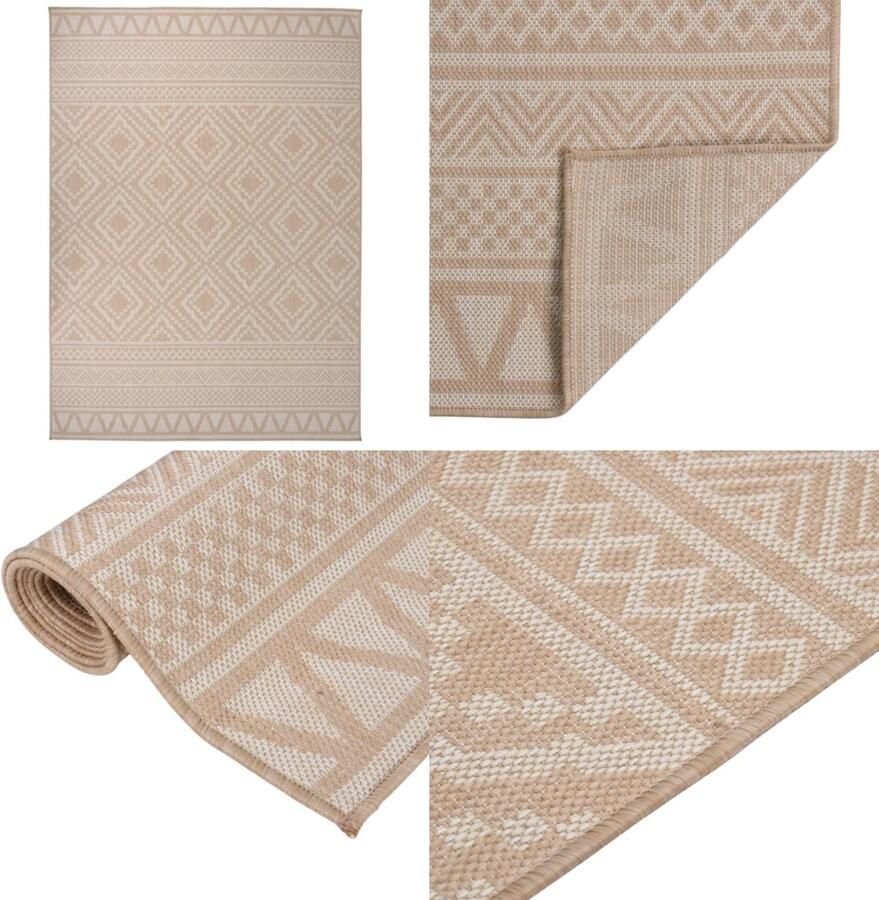 VidaXL Buitenkleed met patroon platgeweven 200x280 cm bruin Buitenkleed Buitenkleden Tuinkleed Platgeweven Buitenkleed