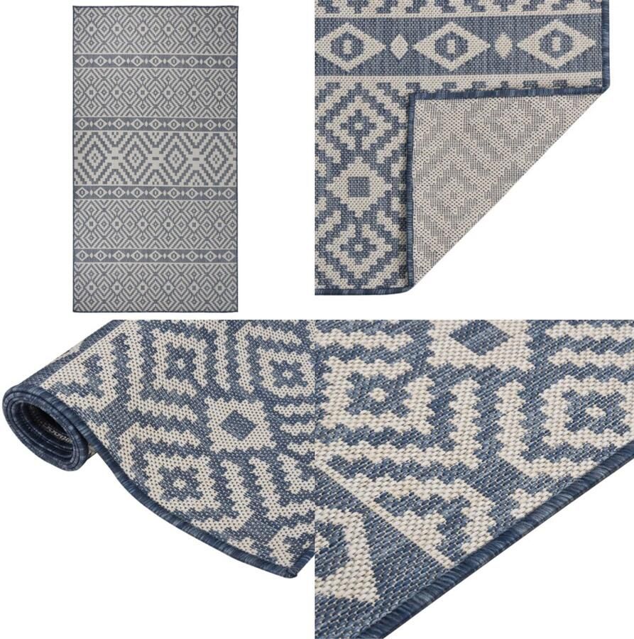 VidaXL Buitenkleed met patroon platgeweven 80x150 cm blauw Buitenkleed Buitenkleden Tuinkleed Platgeweven Buitenkleed