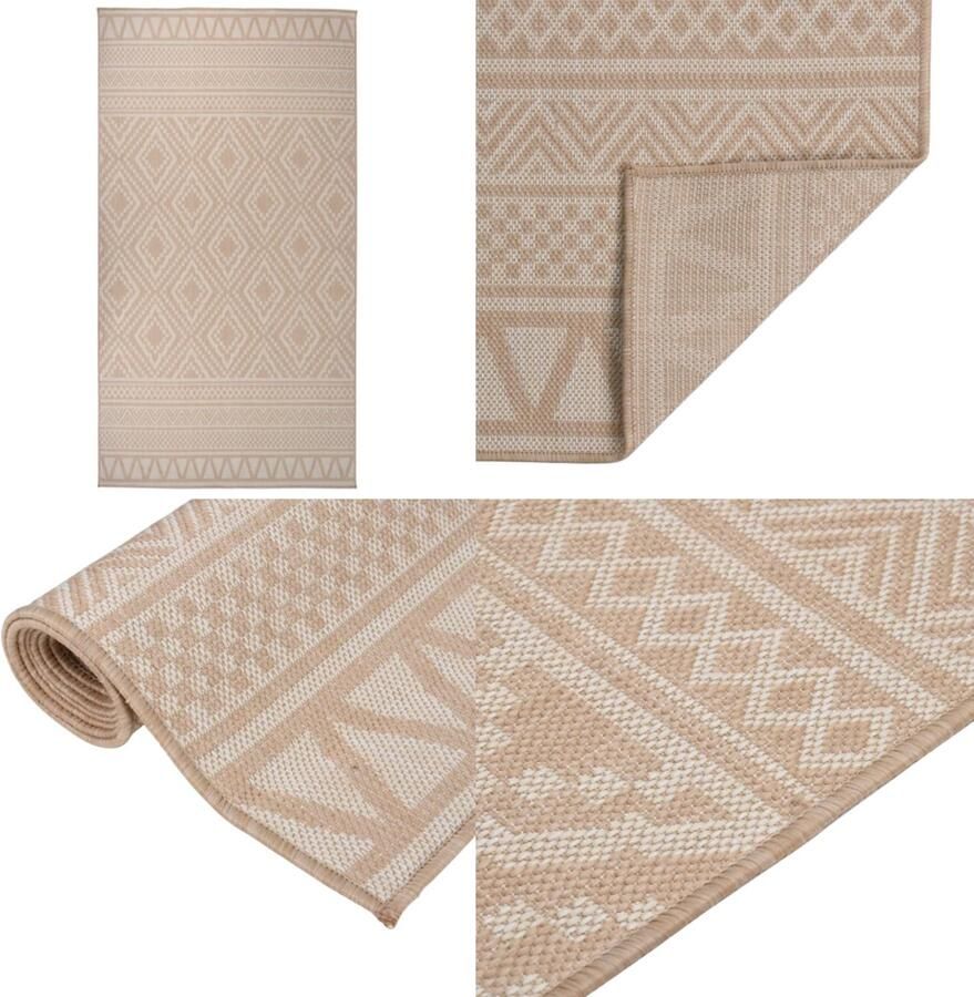 VidaXL Buitenkleed met patroon platgeweven 80x150 cm bruin Buitenkleed Buitenkleden Tuinkleed Platgeweven Buitenkleed